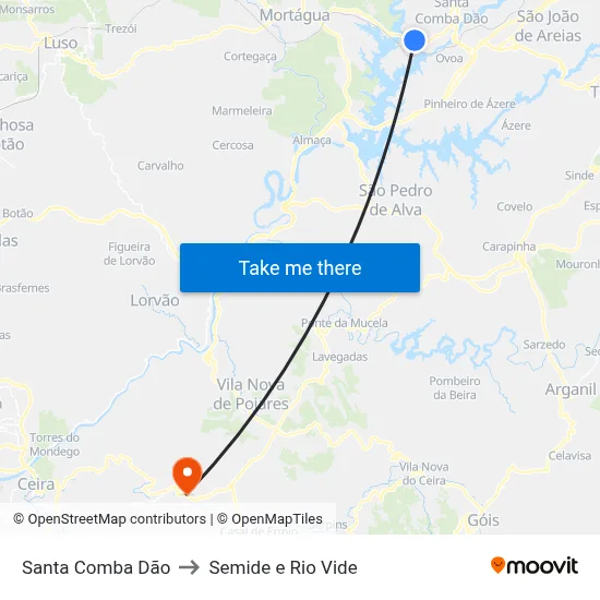 Santa Comba Dão to Semide e Rio Vide map