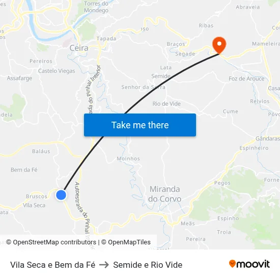 Vila Seca e Bem da Fé to Semide e Rio Vide map
