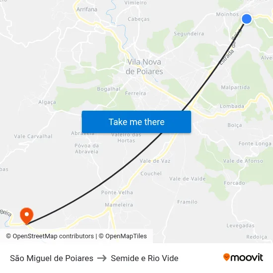 São Miguel de Poiares to Semide e Rio Vide map