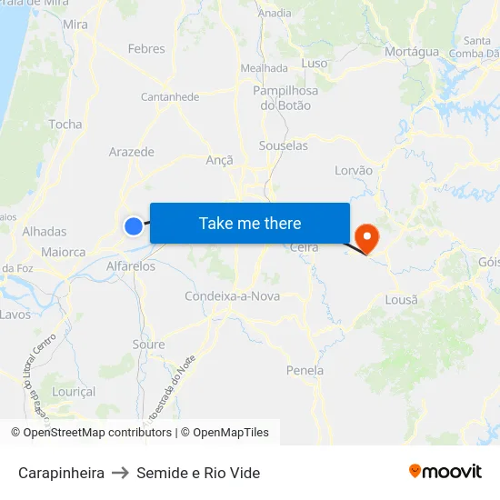 Carapinheira to Semide e Rio Vide map