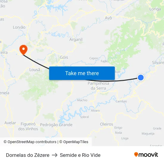Dornelas do Zêzere to Semide e Rio Vide map