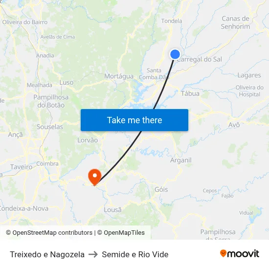 Treixedo e Nagozela to Semide e Rio Vide map