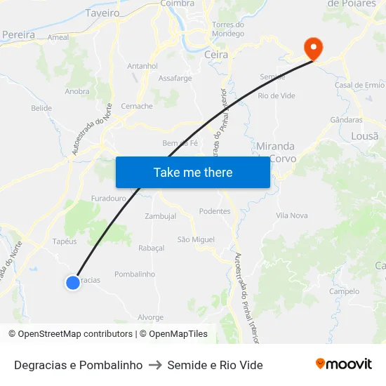 Degracias e Pombalinho to Semide e Rio Vide map