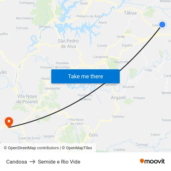 Candosa to Semide e Rio Vide map