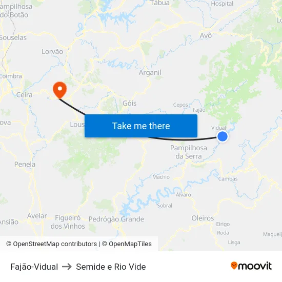 Fajão-Vidual to Semide e Rio Vide map