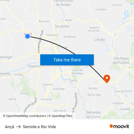 Ançã to Semide e Rio Vide map
