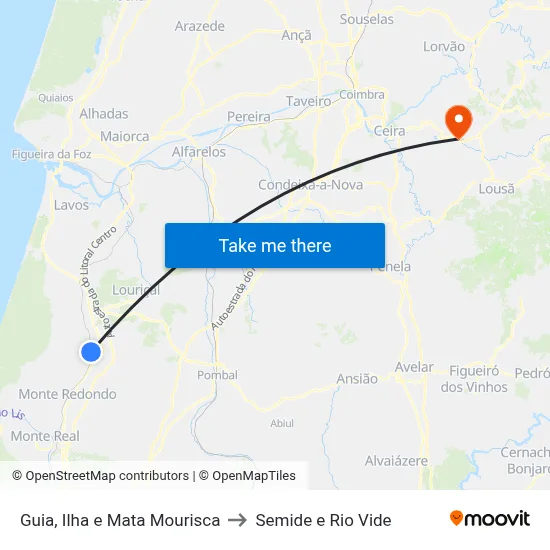 Guia, Ilha e Mata Mourisca to Semide e Rio Vide map