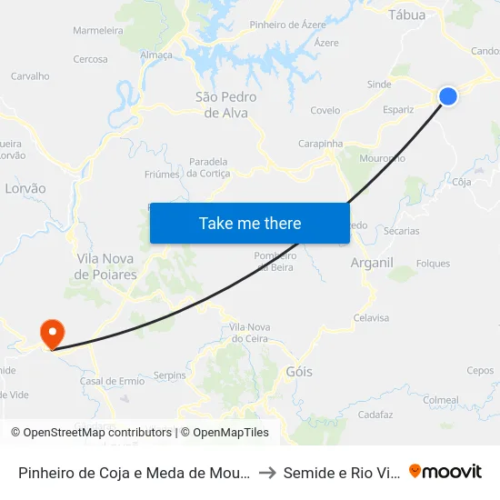 Pinheiro de Coja e Meda de Mouros to Semide e Rio Vide map