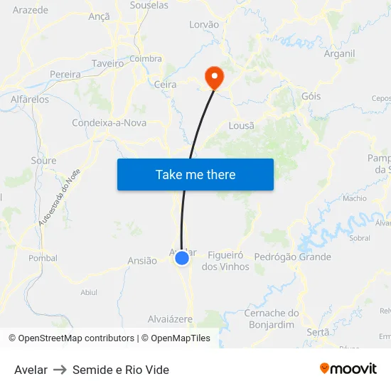 Avelar to Semide e Rio Vide map