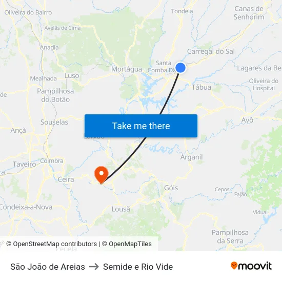 São João de Areias to Semide e Rio Vide map