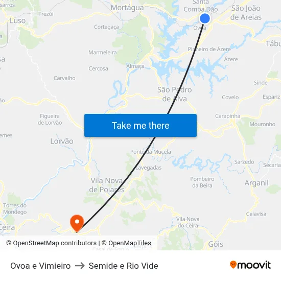 Ovoa e Vimieiro to Semide e Rio Vide map