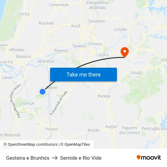 Gesteira e Brunhós to Semide e Rio Vide map