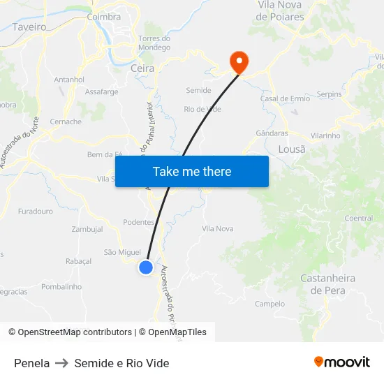 Penela to Semide e Rio Vide map