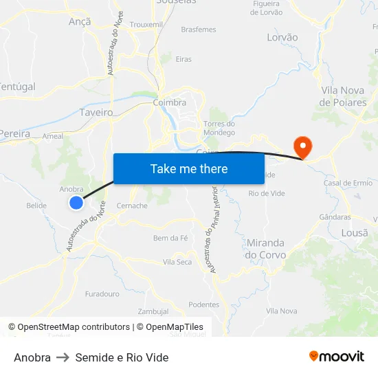 Anobra to Semide e Rio Vide map