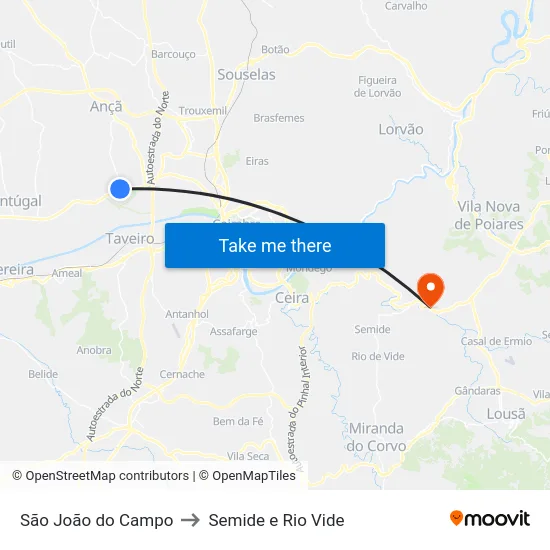 São João do Campo to Semide e Rio Vide map