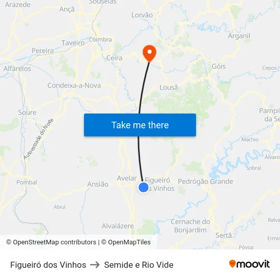 Figueiró dos Vinhos to Semide e Rio Vide map