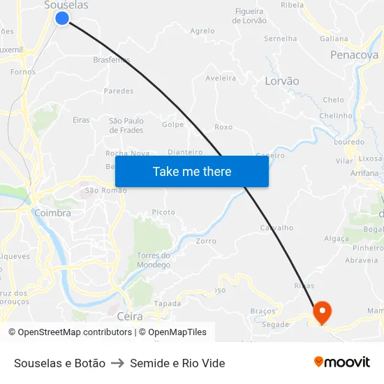Souselas e Botão to Semide e Rio Vide map