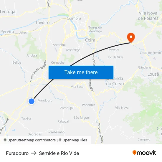 Furadouro to Semide e Rio Vide map