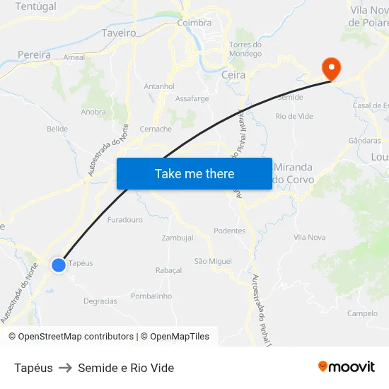 Tapéus to Semide e Rio Vide map