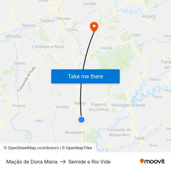 Maçãs de Dona Maria to Semide e Rio Vide map