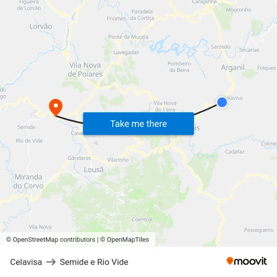 Celavisa to Semide e Rio Vide map