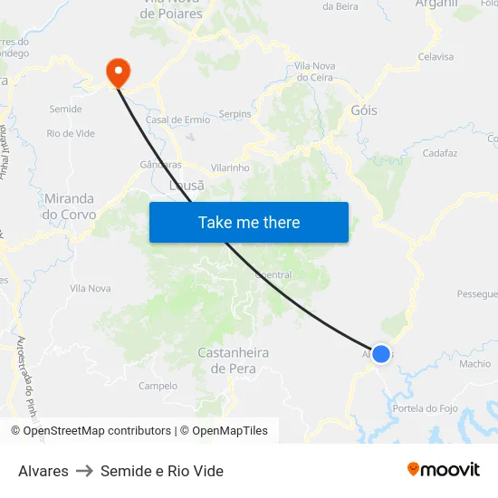 Alvares to Semide e Rio Vide map
