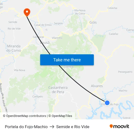 Portela do Fojo-Machio to Semide e Rio Vide map