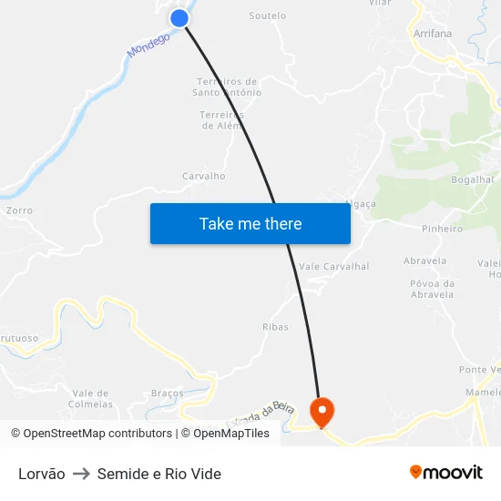 Lorvão to Semide e Rio Vide map