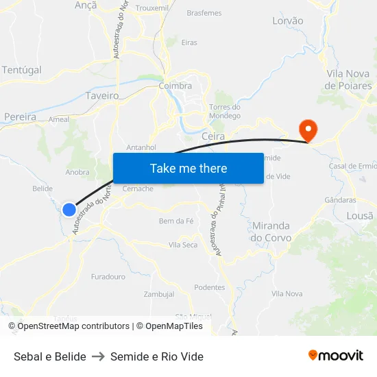 Sebal e Belide to Semide e Rio Vide map