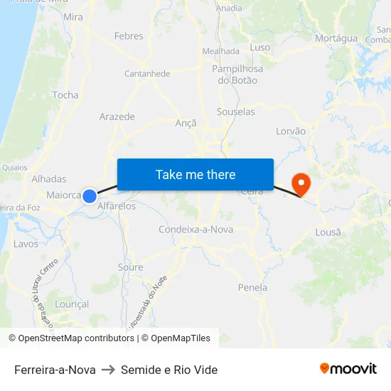 Ferreira-a-Nova to Semide e Rio Vide map