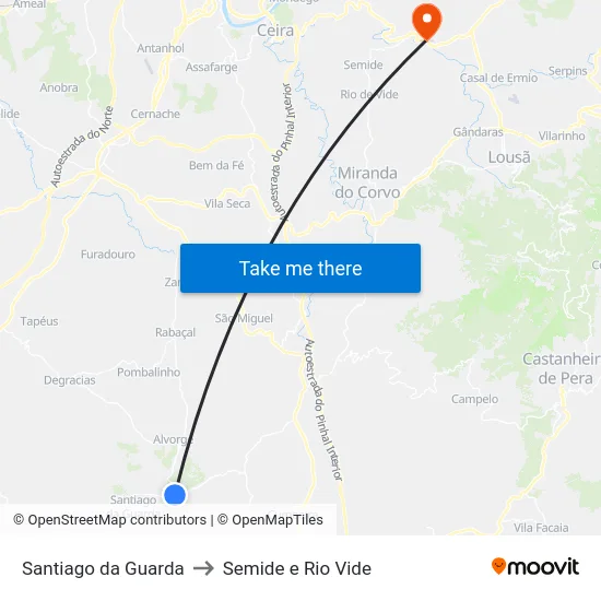 Santiago da Guarda to Semide e Rio Vide map