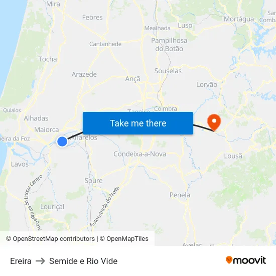 Ereira to Semide e Rio Vide map