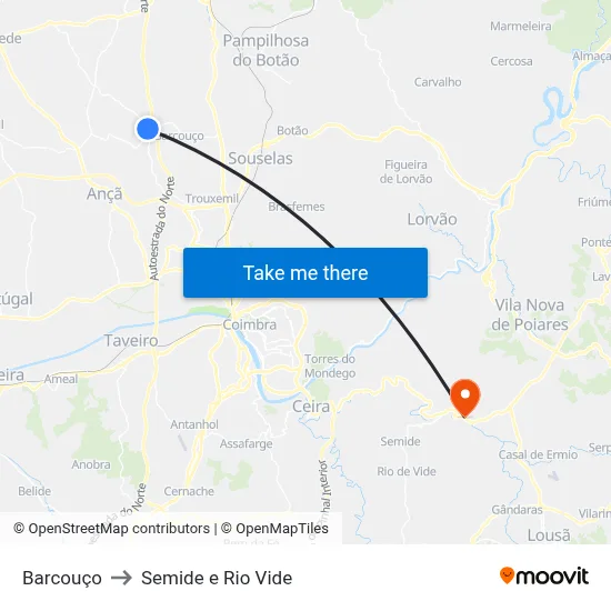 Barcouço to Semide e Rio Vide map
