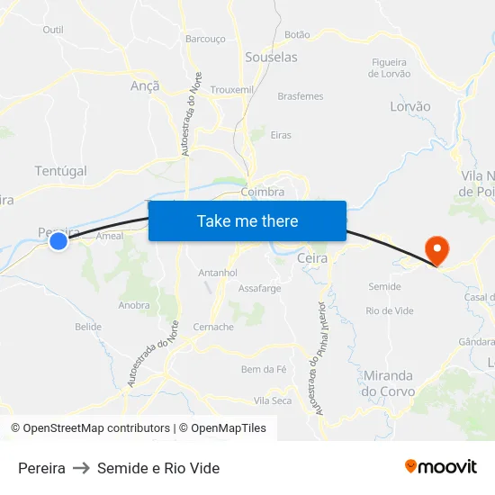 Pereira to Semide e Rio Vide map