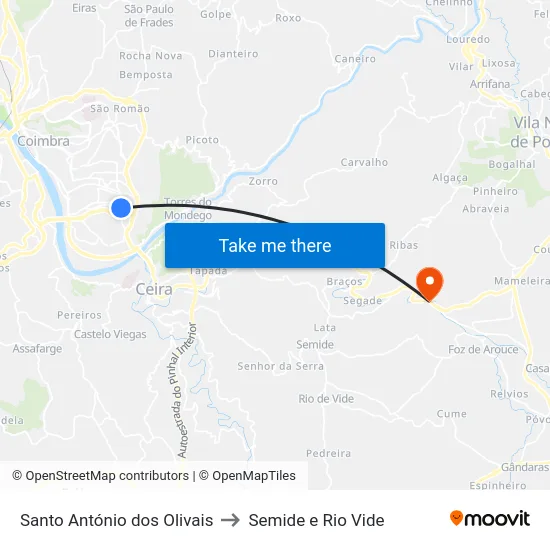 Santo António dos Olivais to Semide e Rio Vide map