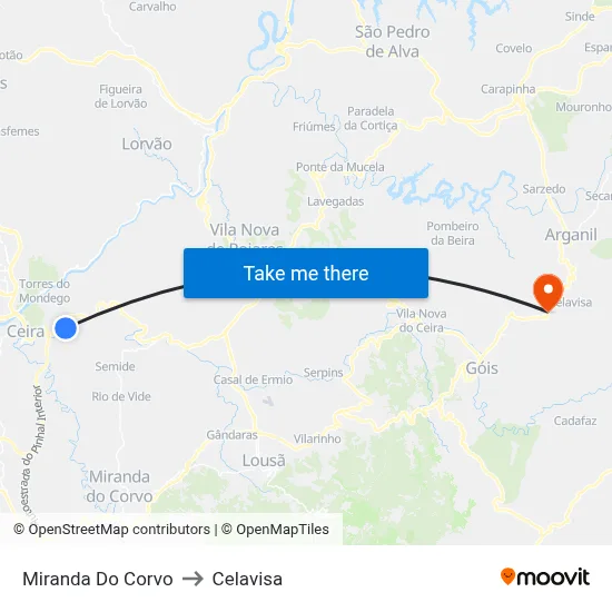 Miranda Do Corvo to Celavisa map