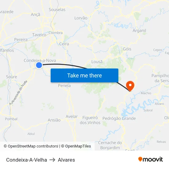Condeixa-A-Velha to Alvares map