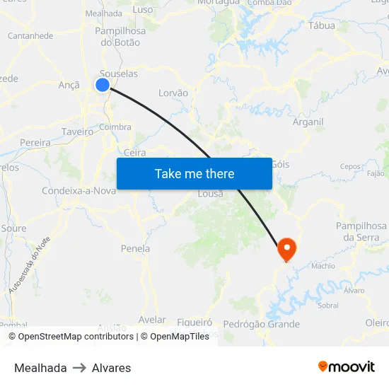 Mealhada to Alvares map
