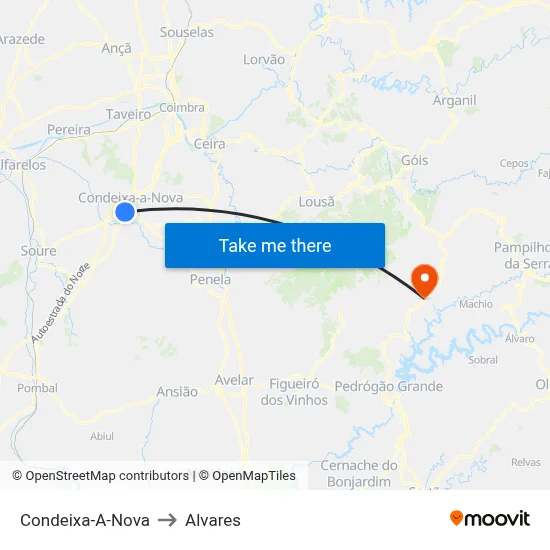 Condeixa-A-Nova to Alvares map