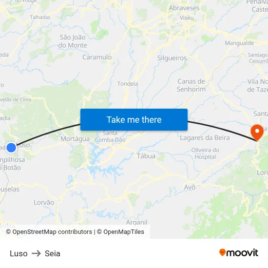 Luso to Seia map
