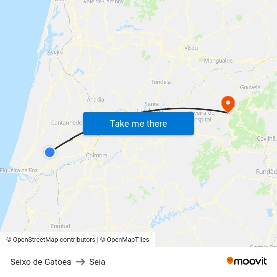 Seixo de Gatões to Seia map