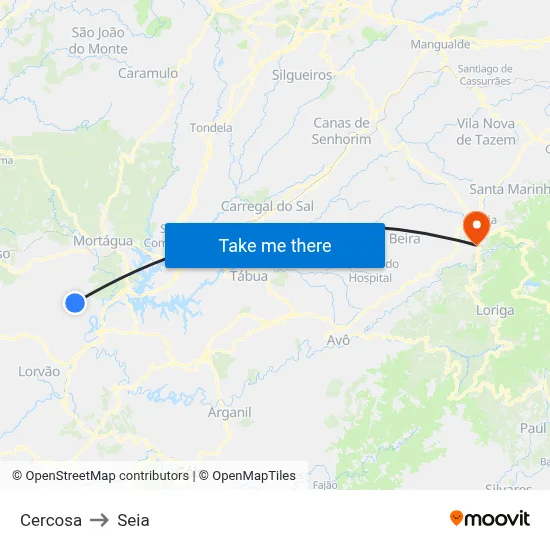 Cercosa to Seia map