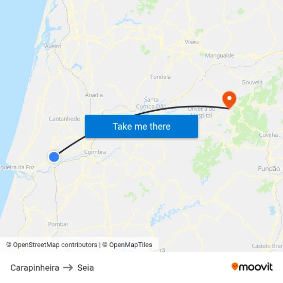 Carapinheira to Seia map
