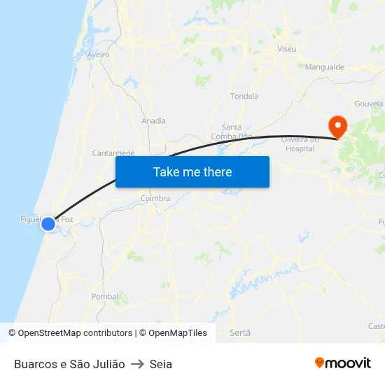 Buarcos e São Julião to Seia map