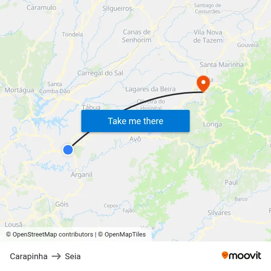 Carapinha to Seia map