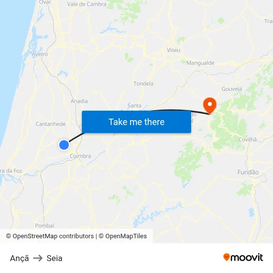 Ançã to Seia map