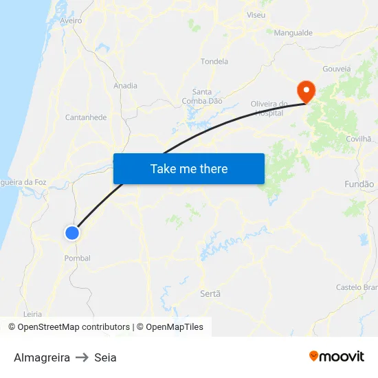 Almagreira to Seia map