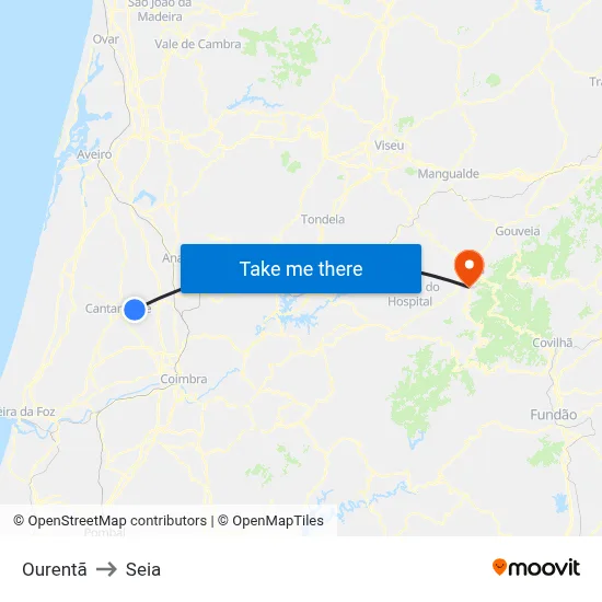 Ourentã to Seia map