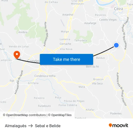 Almalaguês to Sebal e Belide map