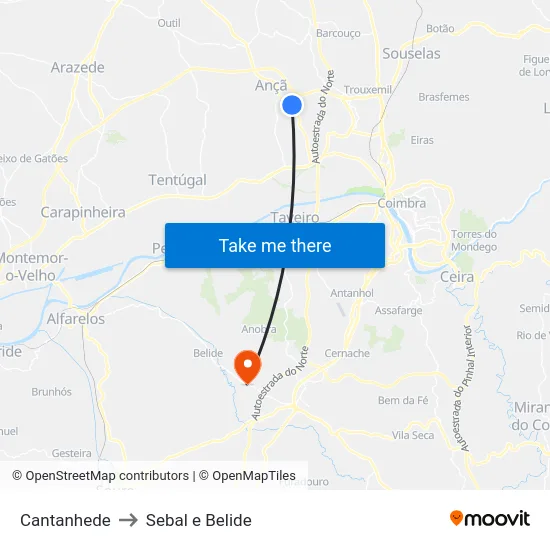 Cantanhede to Sebal e Belide map